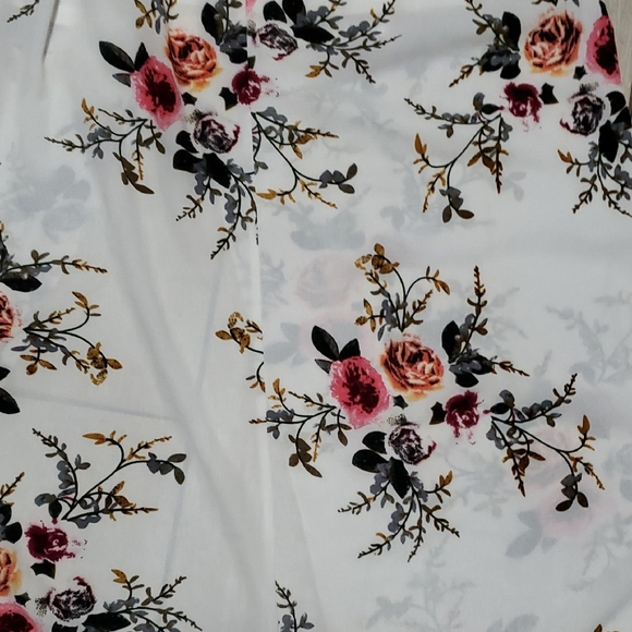 White Dress With Floral Rose Design - Women's L, Off the Shoulder, Maxi - Picture 2 of 5